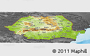 Physical Panoramic Map of Romania, darken, desaturated, land only