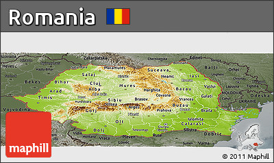 Physical Panoramic Map of Romania, darken, semi-desaturated