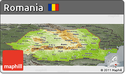 Physical Panoramic Map of Romania, darken, semi-desaturated