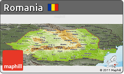 Physical Panoramic Map of Romania, darken, semi-desaturated, land only