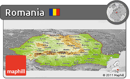 Physical Panoramic Map of Romania, desaturated