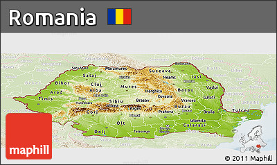 Physical Panoramic Map of Romania, lighten