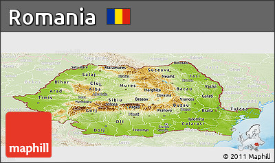Physical Panoramic Map of Romania, lighten, land only