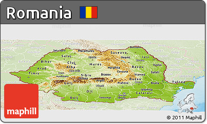 Physical Panoramic Map of Romania, lighten, land only