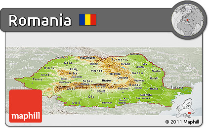 Physical Panoramic Map of Romania, lighten, semi-desaturated