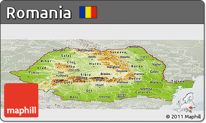 Physical Panoramic Map of Romania, lighten, semi-desaturated