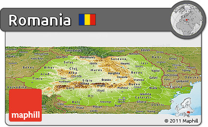Physical Panoramic Map of Romania, satellite outside, shaded relief sea