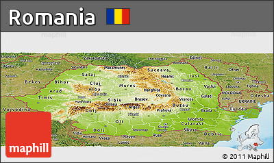 Physical Panoramic Map of Romania, satellite outside, shaded relief sea