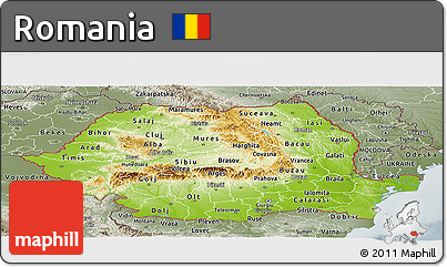 Physical Panoramic Map of Romania, semi-desaturated