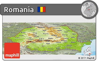 Physical Panoramic Map of Romania, semi-desaturated, land only