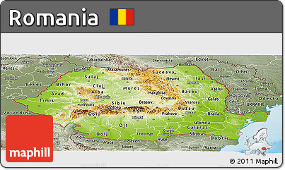 Physical Panoramic Map of Romania, semi-desaturated, land only