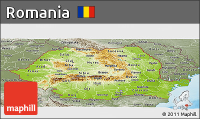 Physical Panoramic Map of Romania, semi-desaturated, land only