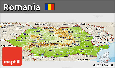 Physical Panoramic Map of Romania, shaded relief outside
