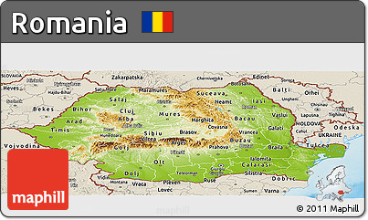 Physical Panoramic Map of Romania, shaded relief outside