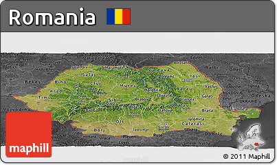 Satellite Panoramic Map of Romania, darken, desaturated