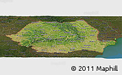 Satellite Panoramic Map of Romania, darken, land only