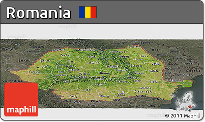 Satellite Panoramic Map of Romania, darken, semi-desaturated