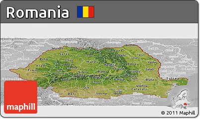 Satellite Panoramic Map of Romania, lighten, desaturated