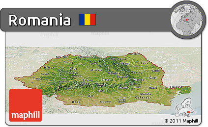 Satellite Panoramic Map of Romania, lighten