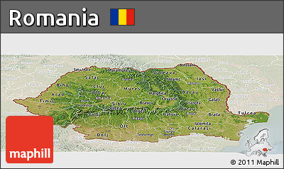 Satellite Panoramic Map of Romania, lighten