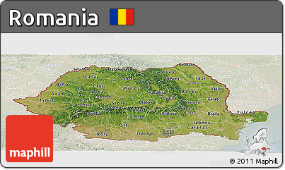 Satellite Panoramic Map of Romania, lighten