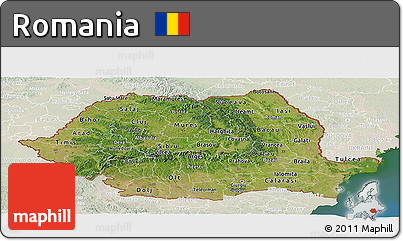 Satellite Panoramic Map of Romania, lighten, land only