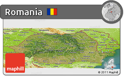 Satellite Panoramic Map of Romania, physical outside, satellite sea
