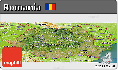 Satellite Panoramic Map of Romania, physical outside, satellite sea
