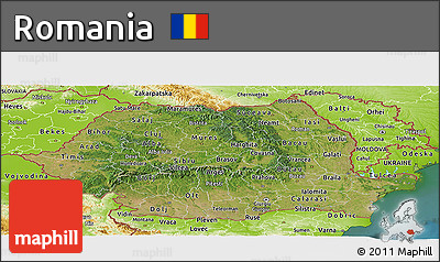 Satellite Panoramic Map of Romania, physical outside, satellite sea