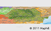 Satellite Panoramic Map of Romania, political shades outside