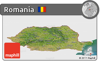 Satellite Panoramic Map of Romania, single color outside