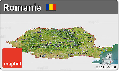 Satellite Panoramic Map of Romania, single color outside