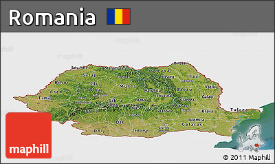 Satellite Panoramic Map of Romania, single color outside