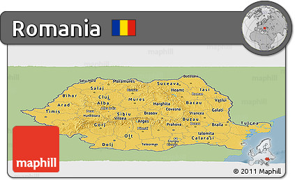 Savanna Style Panoramic Map of Romania, single color outside