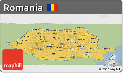Savanna Style Panoramic Map of Romania, single color outside