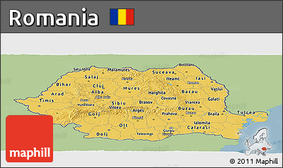 Savanna Style Panoramic Map of Romania, single color outside