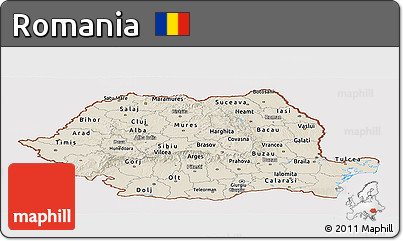 Shaded Relief Panoramic Map of Romania, cropped outside