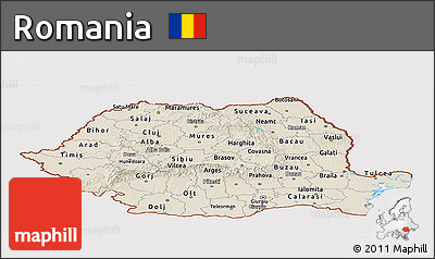 Shaded Relief Panoramic Map of Romania, cropped outside