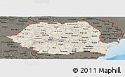 Shaded Relief Panoramic Map of Romania, darken, land only