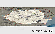 Shaded Relief Panoramic Map of Romania, darken