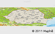 Shaded Relief Panoramic Map of Romania, physical outside