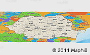 Shaded Relief Panoramic Map of Romania, political outside
