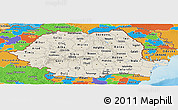Shaded Relief Panoramic Map of Romania, political outside, shaded relief sea