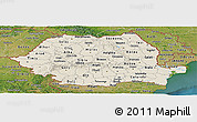 Shaded Relief Panoramic Map of Romania, satellite outside