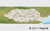 Shaded Relief Panoramic Map of Romania, satellite outside, shaded relief sea