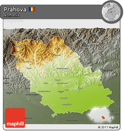 Physical 3D Map of Prahova, darken, semi-desaturated