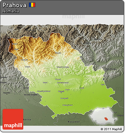 Physical 3D Map of Prahova, darken, semi-desaturated