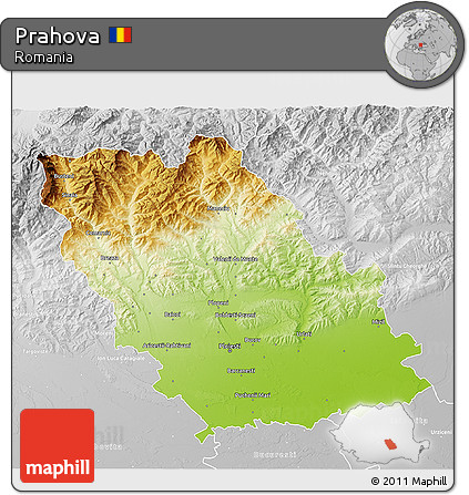 Physical 3D Map of Prahova, lighten, desaturated
