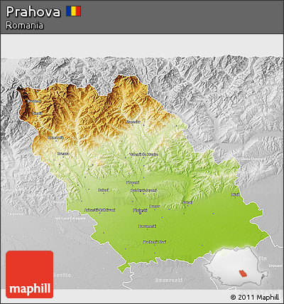 Physical 3D Map of Prahova, lighten, desaturated