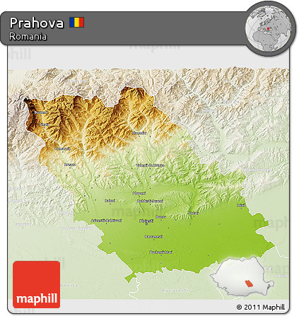 Physical 3D Map of Prahova, lighten